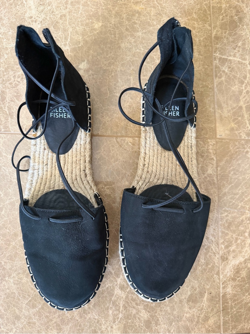 Eileen Fisher Black Suede Espadrille Flats